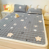 SaneShoppe - A - Class Milk Velvet Printed Mattress Topper Cartoon Thickened Warm Quilted Non - Slip Mat Student Dorm Cushion for All Seasons