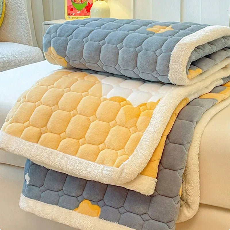 SaneShoppe - A - Class Milk Velvet Printed Mattress Topper Cartoon Thickened Warm Quilted Non - Slip Mat Student Dorm Cushion for All Seasons