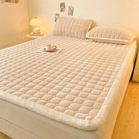 SaneShoppe - A - Class Milk Velvet Printed Mattress Topper Cartoon Thickened Warm Quilted Non - Slip Mat Student Dorm Cushion for All Seasons