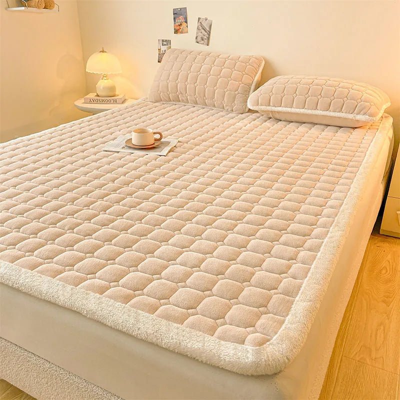 SaneShoppe - A - Class Milk Velvet Printed Mattress Topper Cartoon Thickened Warm Quilted Non - Slip Mat Student Dorm Cushion for All Seasons