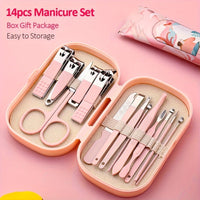 SaneShoppe - A Set Of 14pcs Stainless Steel Manicure And Pedicure Tools, Featuring Modern Style Concave Edge Nail Clippers And Grooming Tools, Including A Portable Storage Box - A Unisex Odorless Nail Care Kit