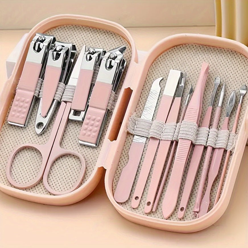 SaneShoppe - A Set Of 14pcs Stainless Steel Manicure And Pedicure Tools, Featuring Modern Style Concave Edge Nail Clippers And Grooming Tools, Including A Portable Storage Box - A Unisex Odorless Nail Care Kit