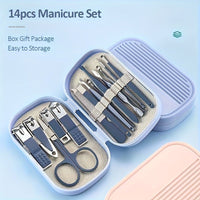 SaneShoppe - A Set Of 14pcs Stainless Steel Manicure And Pedicure Tools, Featuring Modern Style Concave Edge Nail Clippers And Grooming Tools, Including A Portable Storage Box - A Unisex Odorless Nail Care Kit