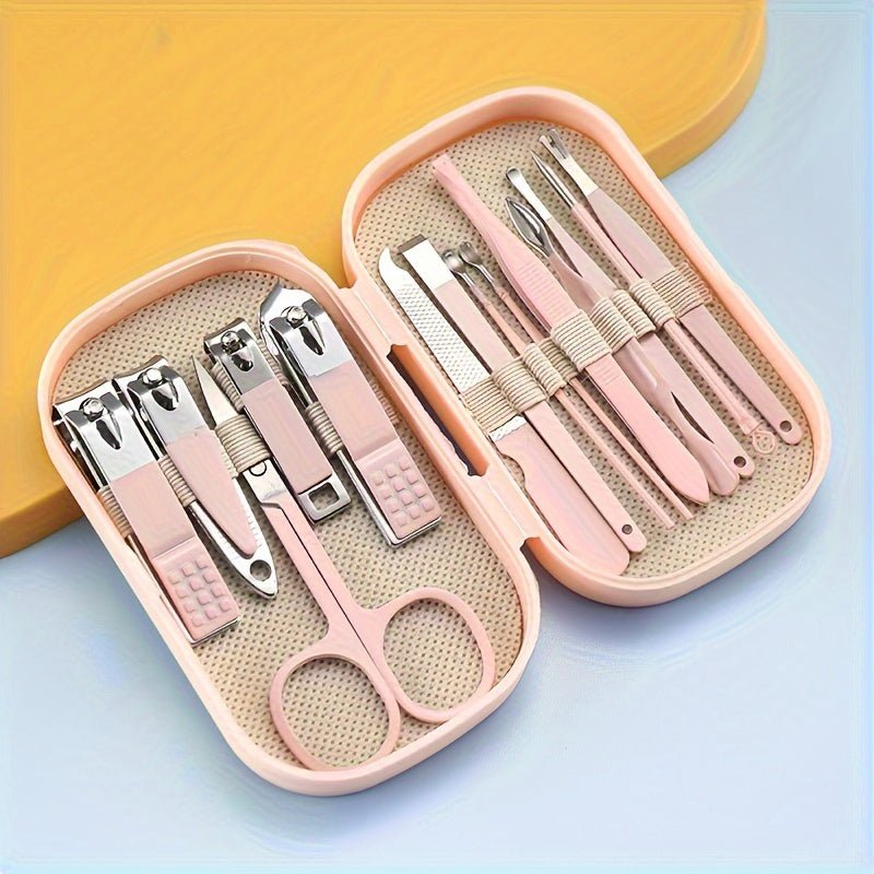 SaneShoppe - A Set Of 14pcs Stainless Steel Manicure And Pedicure Tools, Featuring Modern Style Concave Edge Nail Clippers And Grooming Tools, Including A Portable Storage Box - A Unisex Odorless Nail Care Kit