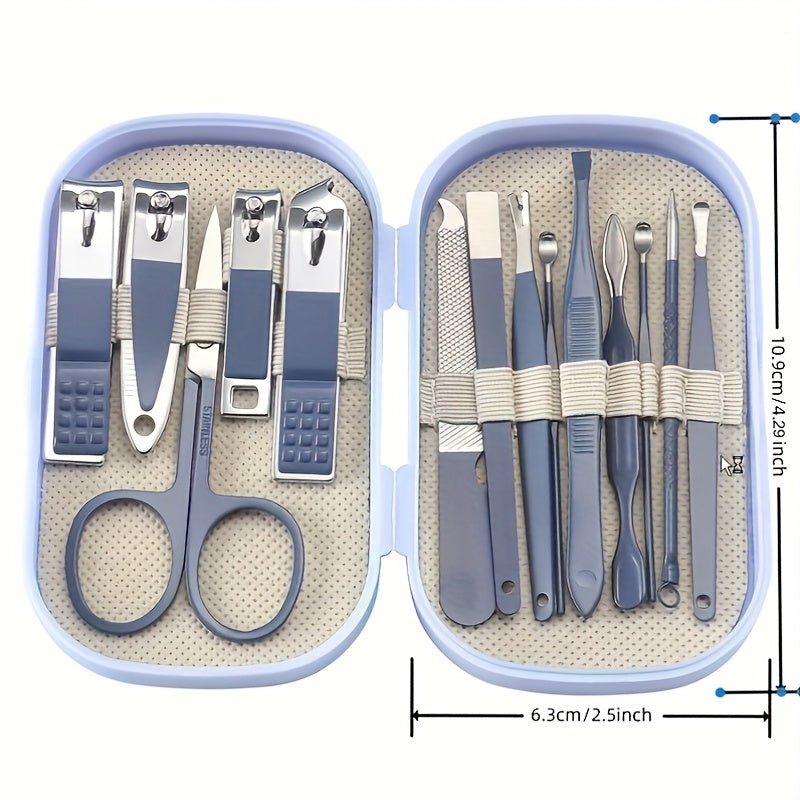 SaneShoppe - A Set Of 14pcs Stainless Steel Manicure And Pedicure Tools, Featuring Modern Style Concave Edge Nail Clippers And Grooming Tools, Including A Portable Storage Box - A Unisex Odorless Nail Care Kit