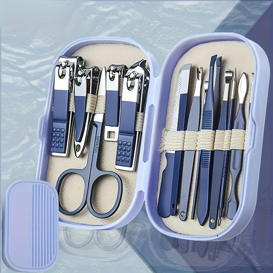 SaneShoppe - A Set Of 14pcs Stainless Steel Manicure And Pedicure Tools, Featuring Modern Style Concave Edge Nail Clippers And Grooming Tools, Including A Portable Storage Box - A Unisex Odorless Nail Care Kit