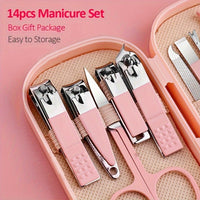 SaneShoppe - A Set Of 14pcs Stainless Steel Manicure And Pedicure Tools, Featuring Modern Style Concave Edge Nail Clippers And Grooming Tools, Including A Portable Storage Box - A Unisex Odorless Nail Care Kit