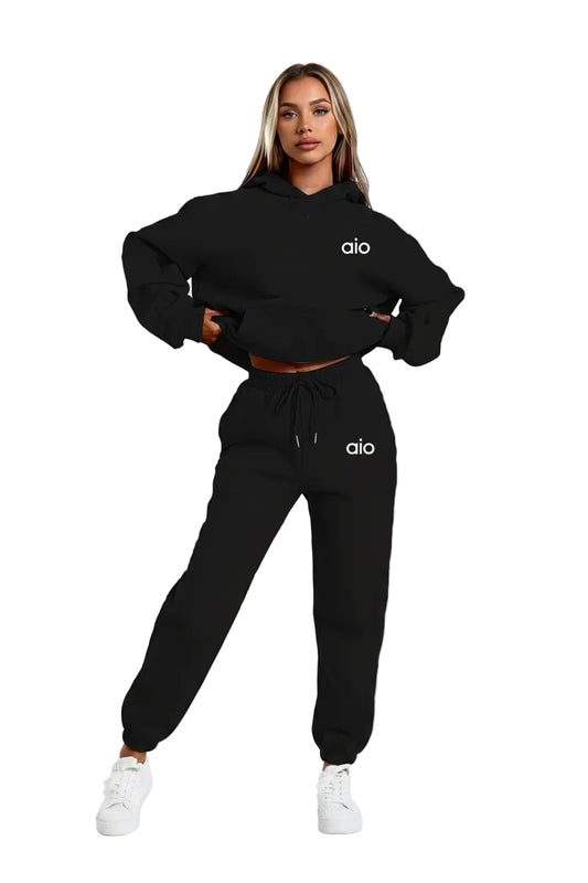 SaneShoppe - ai Printing High Quality Women Monochrome Hooded Hoodie Set Casual Two - Piece Set New Fashion Hot Selling