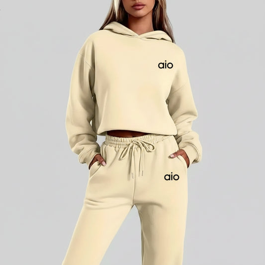 SaneShoppe - ai Printing High Quality Women Monochrome Hooded Hoodie Set Casual Two - Piece Set New Fashion Hot Selling