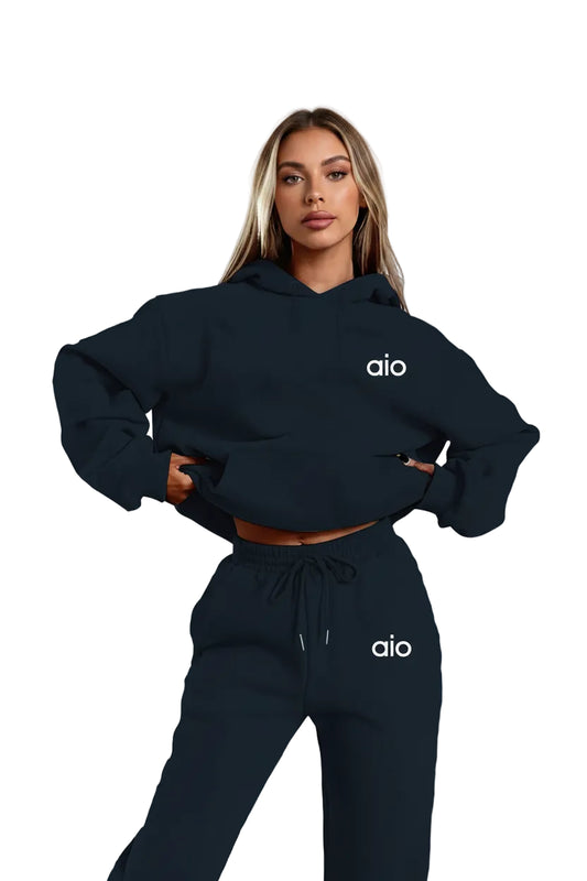 SaneShoppe - ai Printing High Quality Women Monochrome Hooded Hoodie Set Casual Two - Piece Set New Fashion Hot Selling