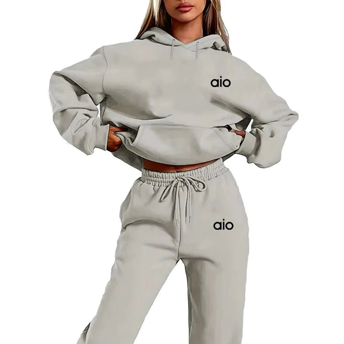 SaneShoppe - ai Printing High Quality Women Monochrome Hooded Hoodie Set Casual Two - Piece Set New Fashion Hot Selling