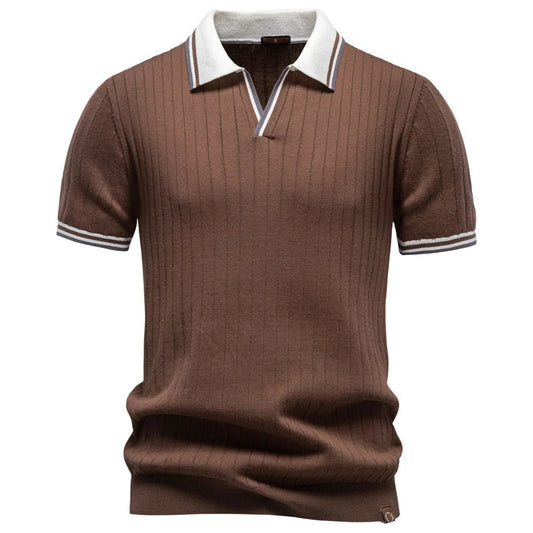 SaneShoppe-Men's 100% Cotton Polo Shirt - Classic Elegant Style with Solid Color Collar