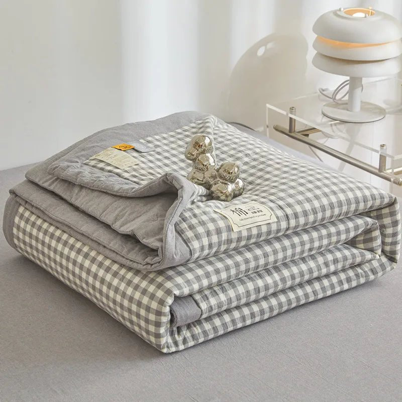 SaneShoppe-Quilted Cotton Summer Duvet - Soft Plaid Comforter for Single, Twin, Queen Size