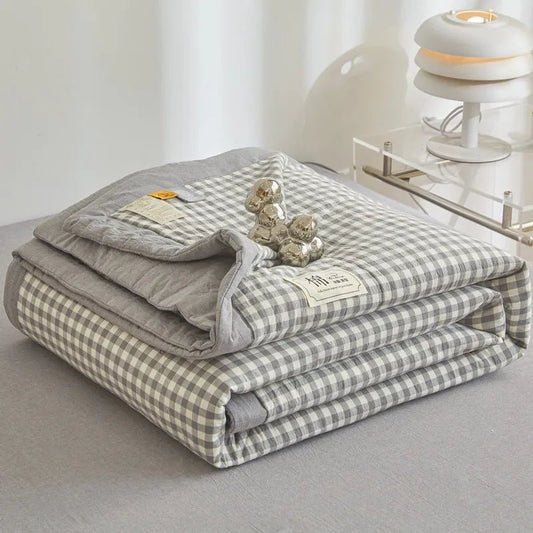 SaneShoppe-Quilted Cotton Summer Duvet - Soft Plaid Comforter for Single, Twin, Queen Size
