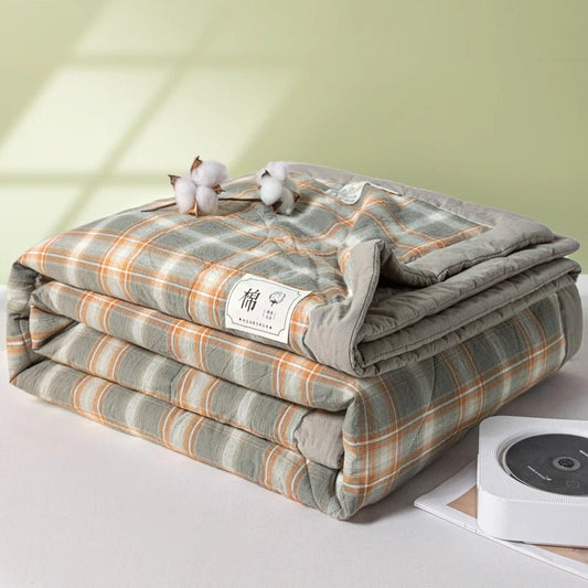 SaneShoppe-Quilted Cotton Summer Duvet - Soft Plaid Comforter for Single, Twin, Queen Size