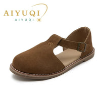 SaneShoppe-Stylish Genuine Leather Hollow Roman Sandals for Women