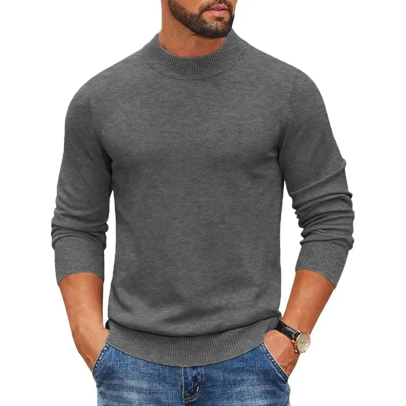 SaneShoppe-Men's Mock Turtleneck Pullover Sweater for Cold Days - Streetwear Style