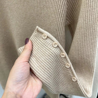 SaneShoppe - AOSSVIAO 2025 Autumn Winter New Sweater Women's Turtleneck Solid Color Pullovers Korean Long Sleeve Slim Button Femme Warm Tops