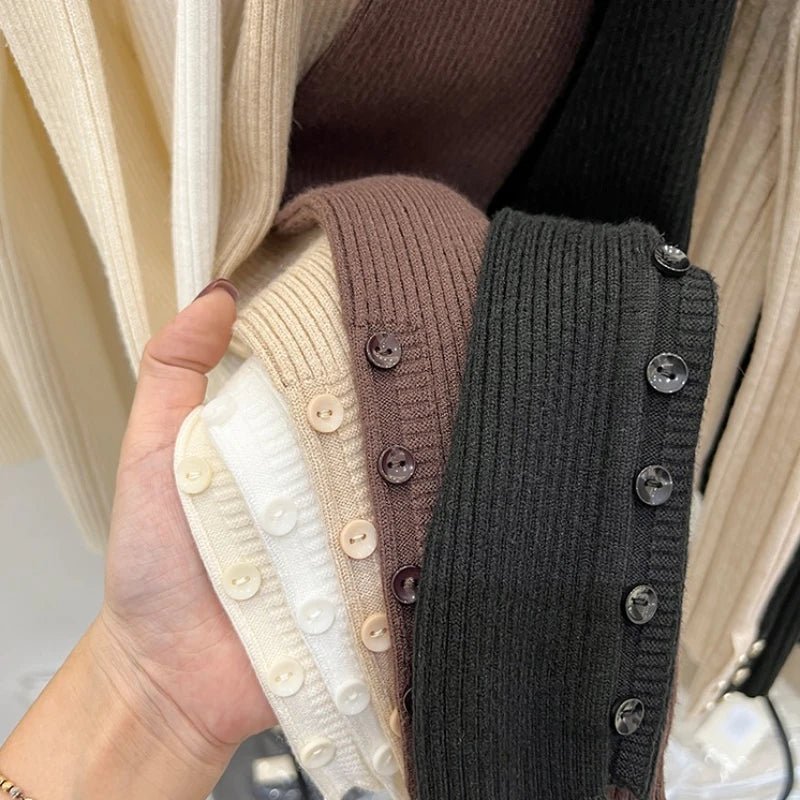 SaneShoppe-2025 Autumn Winter Women's Turtleneck Pullover - Solid Color Slim Fit Button Sweater