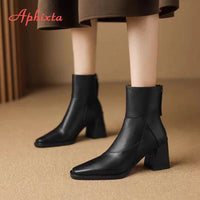 SaneShoppe - Aphixta Luxury Leather Women Ankle Boots Back Zipper Close Modern Boots High Heels Shoes Woman Boats botines para mujeres