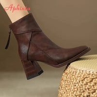 SaneShoppe - Aphixta Luxury Leather Women Ankle Boots Back Zipper Close Modern Boots High Heels Shoes Woman Boats botines para mujeres