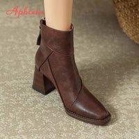 SaneShoppe - Aphixta Luxury Leather Women Ankle Boots Back Zipper Close Modern Boots High Heels Shoes Woman Boats botines para mujeres