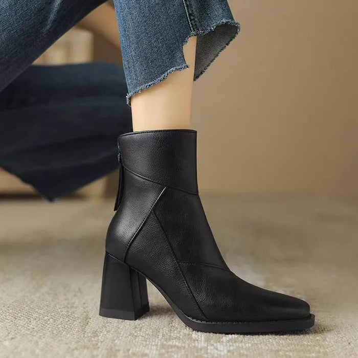SaneShoppe - Aphixta Luxury Leather Women Ankle Boots Back Zipper Close Modern Boots High Heels Shoes Woman Boats botines para mujeres