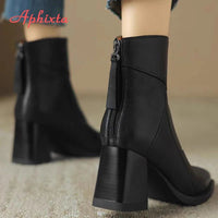 SaneShoppe - Aphixta Luxury Leather Women Ankle Boots Back Zipper Close Modern Boots High Heels Shoes Woman Boats botines para mujeres