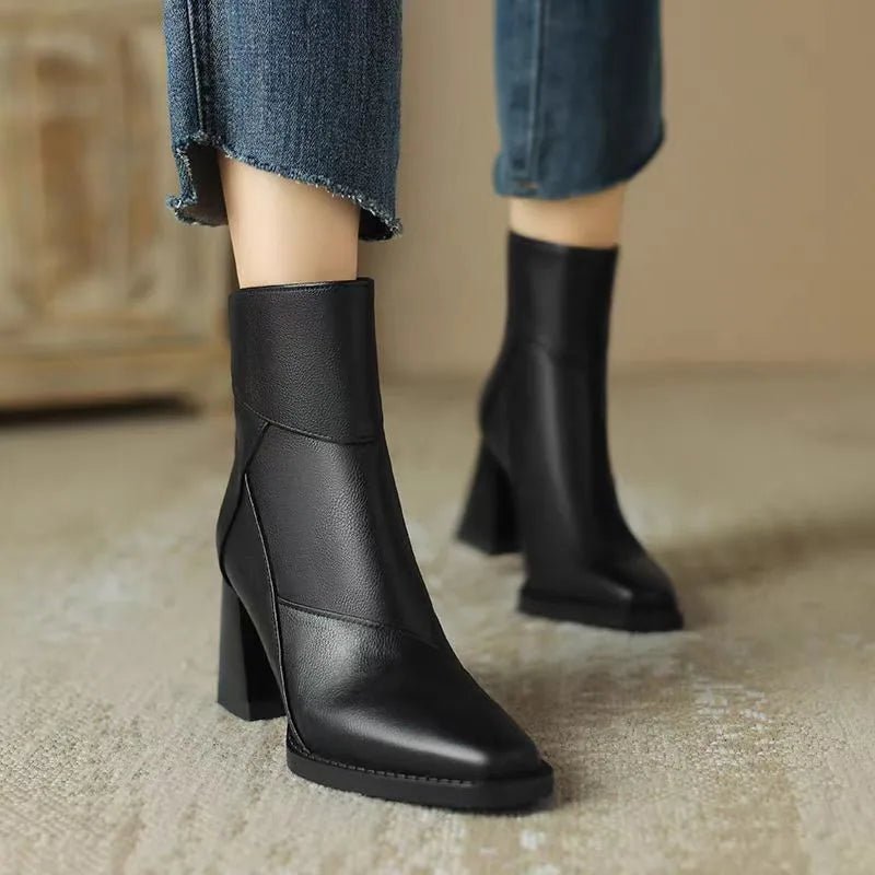 SaneShoppe - Aphixta Luxury Leather Women Ankle Boots Back Zipper Close Modern Boots High Heels Shoes Woman Boats botines para mujeres