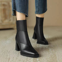 SaneShoppe - Aphixta Luxury Leather Women Ankle Boots Back Zipper Close Modern Boots High Heels Shoes Woman Boats botines para mujeres