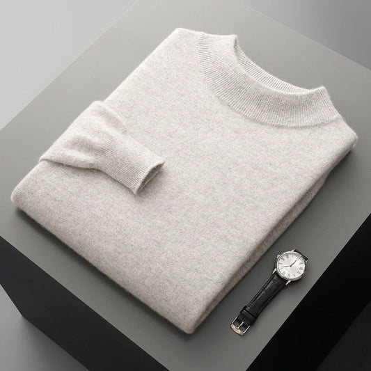SaneShoppe-Men's Merino Wool Stand Up Collar Sweater - Soft & Warm Pullover