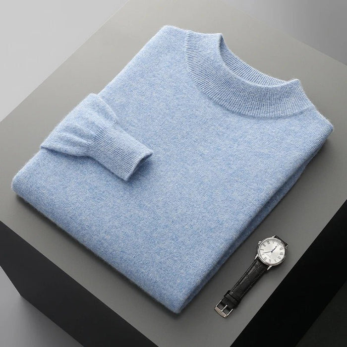 SaneShoppe-Men's Merino Wool Stand Up Collar Sweater - Soft & Warm Pullover