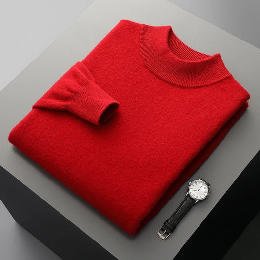 SaneShoppe-Men's Merino Wool Stand Up Collar Sweater - Soft & Warm Pullover