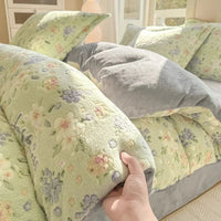 SaneShoppe - Autumn and Winter Snowflake Velvet Single Duvet Cover Thick Flannel Cartoon Printed Quilt Cover Soft Cozy Warm Plush Bedding