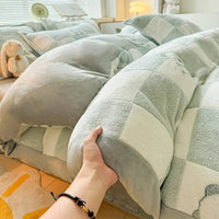 SaneShoppe - Autumn and Winter Snowflake Velvet Single Duvet Cover Thick Flannel Cartoon Printed Quilt Cover Soft Cozy Warm Plush Bedding