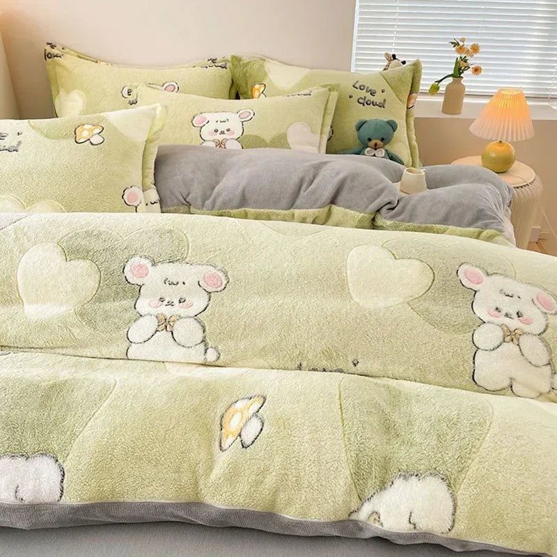 SaneShoppe - Autumn and Winter Snowflake Velvet Single Duvet Cover Thick Flannel Cartoon Printed Quilt Cover Soft Cozy Warm Plush Bedding