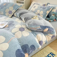 SaneShoppe - Autumn and Winter Snowflake Velvet Single Duvet Cover Thick Flannel Cartoon Printed Quilt Cover Soft Cozy Warm Plush Bedding