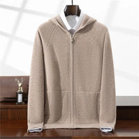 SaneShoppe - Autumn Winter New 100% Pure Wool Cardigan Men Hooded Thickened Pocket Sweater Loose Knitted Hoodie Cashmere Coat