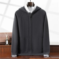 SaneShoppe - Autumn Winter New 100% Pure Wool Cardigan Men Hooded Thickened Pocket Sweater Loose Knitted Hoodie Cashmere Coat
