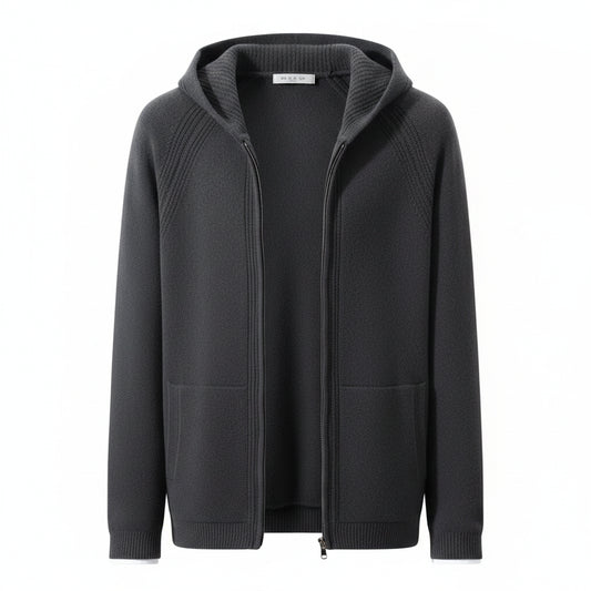 SaneShoppe - Autumn Winter New 100% Pure Wool Cardigan Men Hooded Thickened Pocket Sweater Loose Knitted Hoodie Cashmere Coat