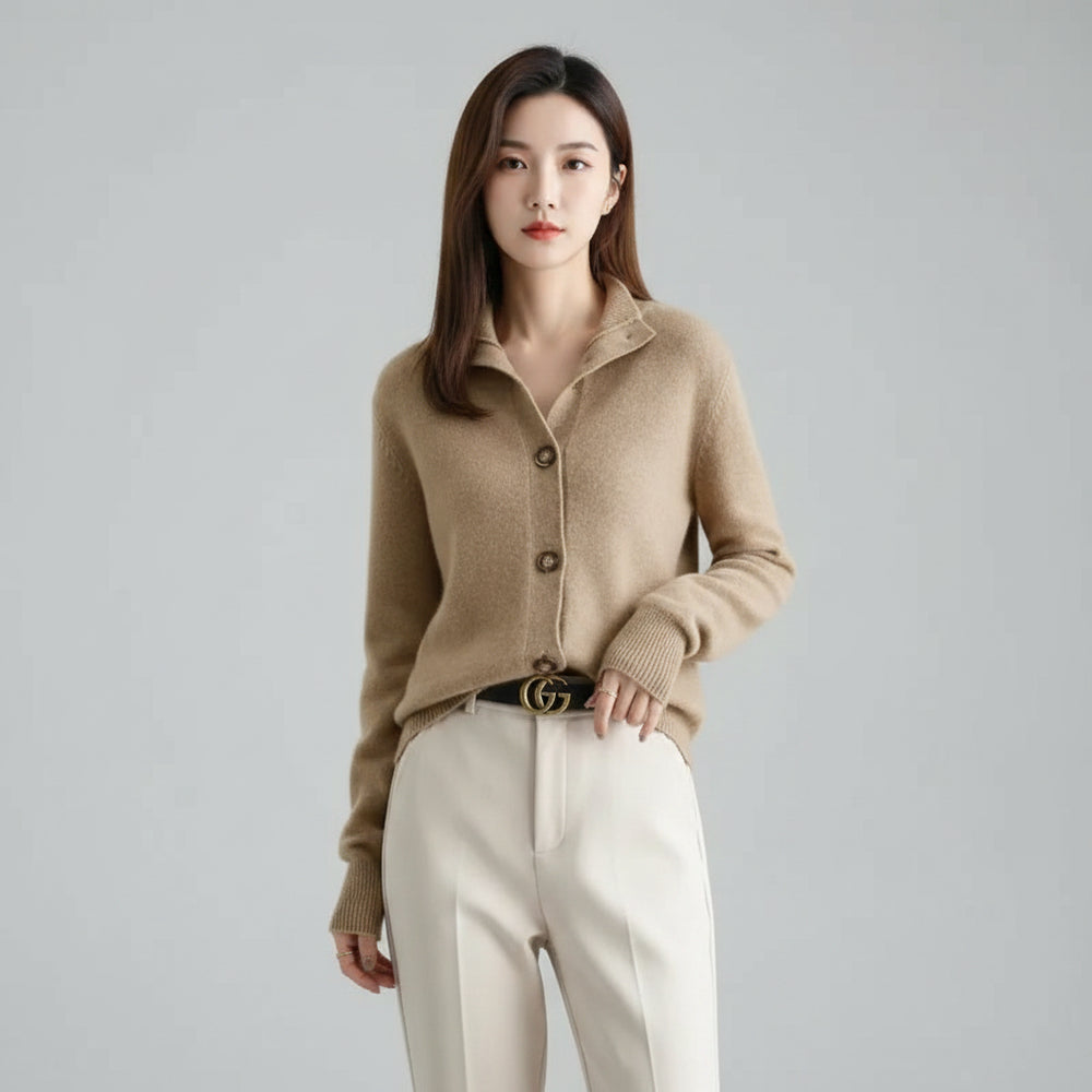 SaneShoppe-Women's Stand Collar Knitted Cardigan: Casual Korean Version Sweater