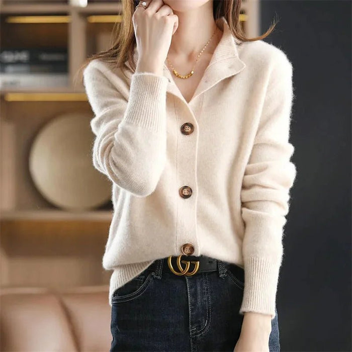 SaneShoppe - Autumn Winter New Stand collar Knitted Cardigan Solid Loose Short Jacket Women's Korean version Long sleeved Sweater Casual top
