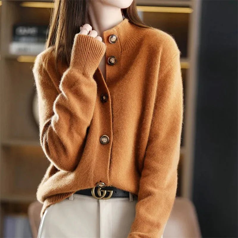 SaneShoppe - Autumn Winter New Stand collar Knitted Cardigan Solid Loose Short Jacket Women's Korean version Long sleeved Sweater Casual top