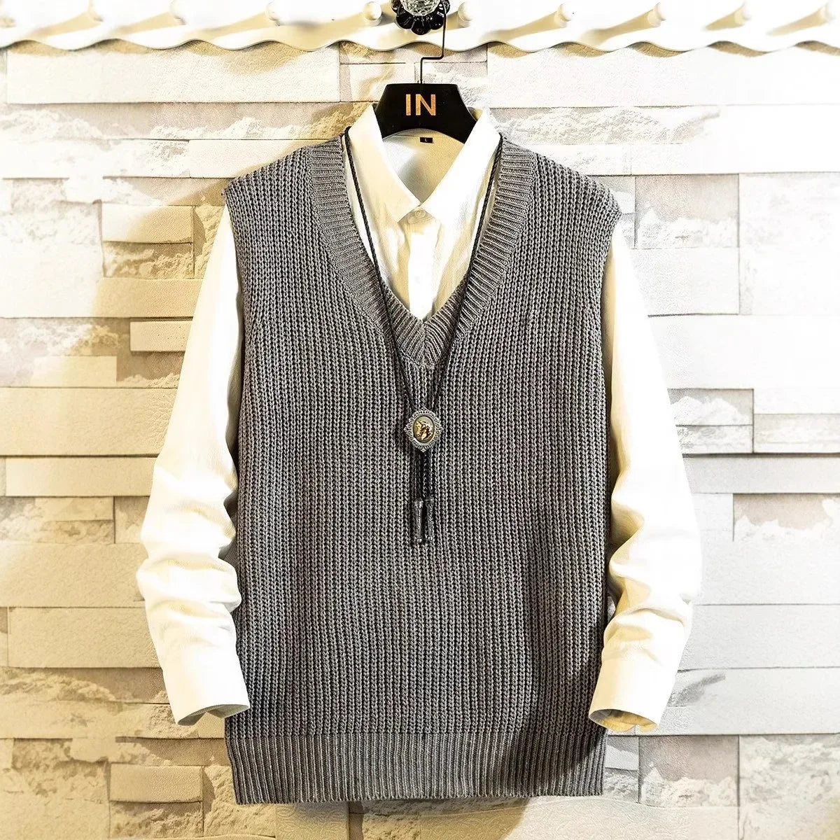 SaneShoppe - Autumn Winter Sleeveless Knitted V - Neck Vest Men's Loose Style Fashionable Versatile Hong Kong Style College Style INS Sweater V