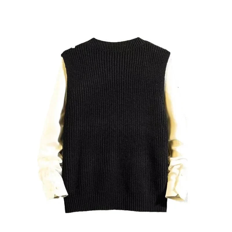 SaneShoppe - Autumn Winter Sleeveless Knitted V - Neck Vest Men's Loose Style Fashionable Versatile Hong Kong Style College Style INS Sweater V