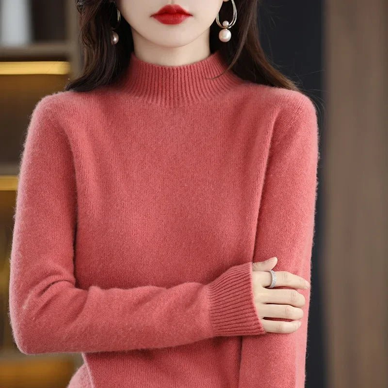 SaneShoppe - Autumn Winter Women Sweater Korean Fashion Warm Bottoming Shirts Half High Collar Basic Knitwear Solid Long Sleeve Pullovers
