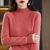 SaneShoppe - Autumn Winter Women Sweater Korean Fashion Warm Bottoming Shirts Half High Collar Basic Knitwear Solid Long Sleeve Pullovers