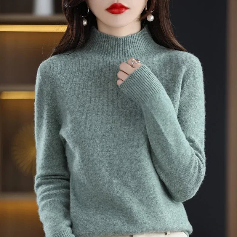 SaneShoppe - Autumn Winter Women Sweater Korean Fashion Warm Bottoming Shirts Half High Collar Basic Knitwear Solid Long Sleeve Pullovers