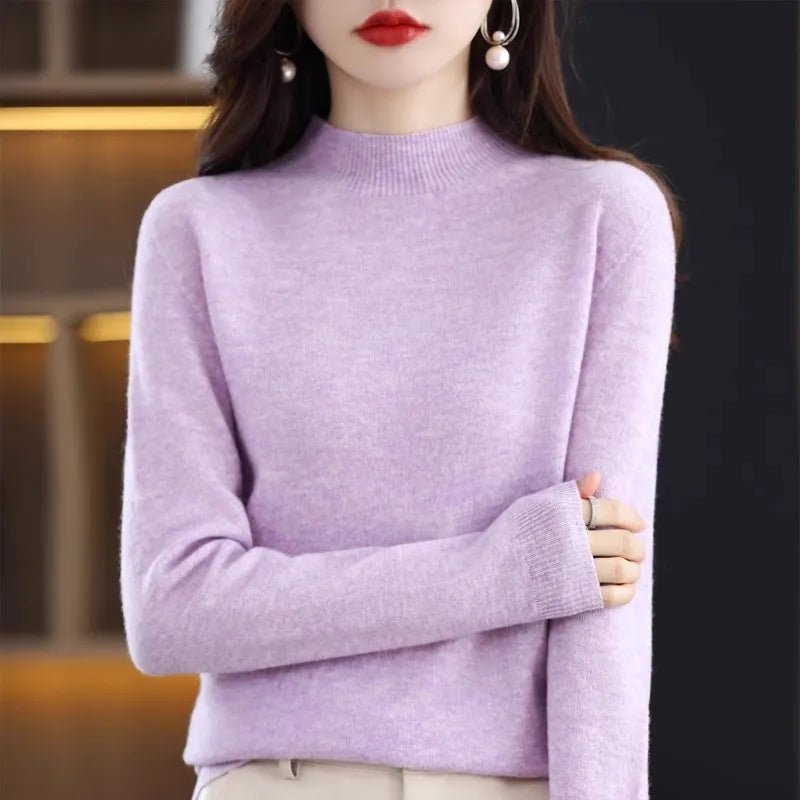 SaneShoppe - Autumn Winter Women Sweater Korean Fashion Warm Bottoming Shirts Half High Collar Basic Knitwear Solid Long Sleeve Pullovers