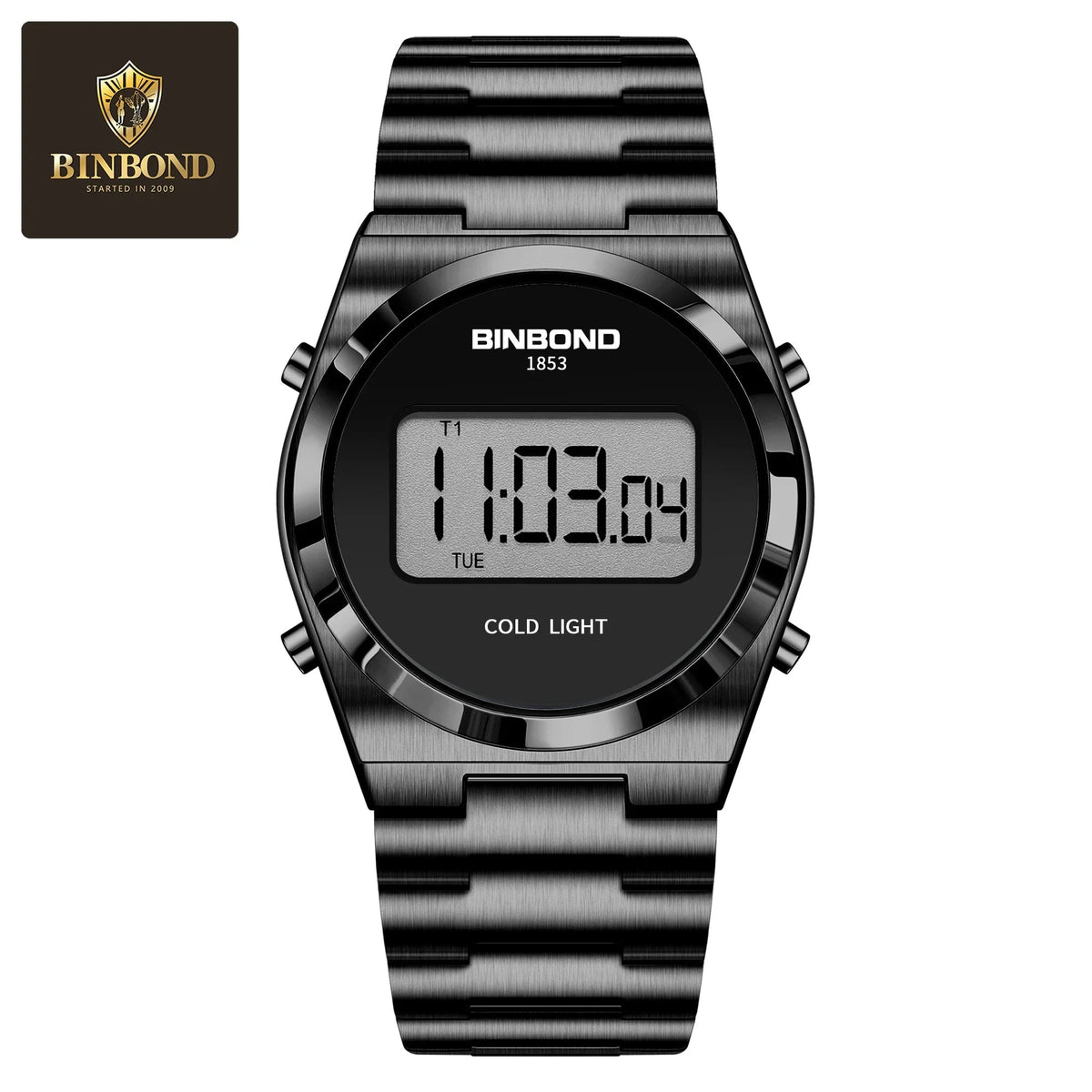SaneShoppe-BINBOND Luxury LED Digital Men's Stainless Steel Sports Watch